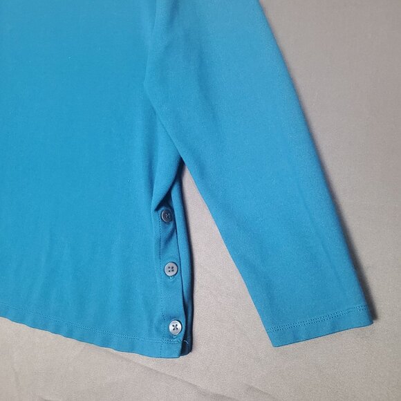 J. JILL PONTE Women Blouse SZ XL Teal Button Sides 3/4 Sleeves Soft Stretch - Picture 7 of 9